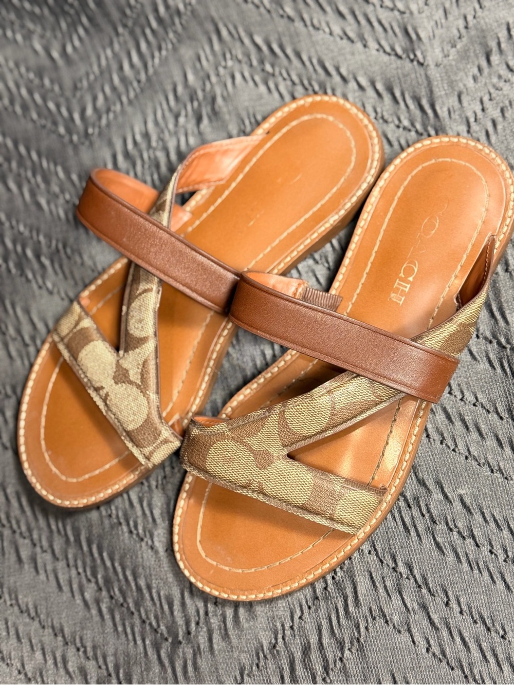 Coach Brown Signature Canvas & Leather Slide Sandals
